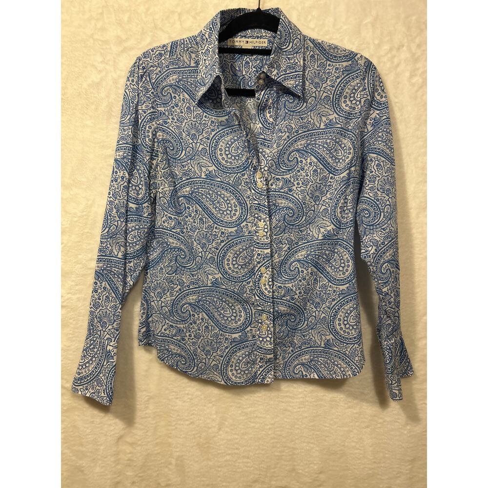 Tommy Hilfiger Women’s Blue Paisley Button‎ Up Shirt Size Small